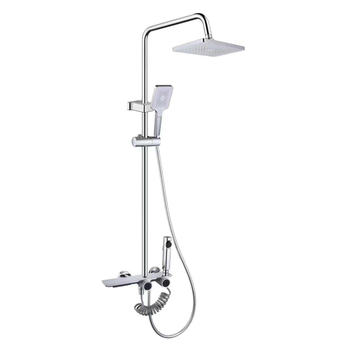 Bright Chrome Square Rain Shower Teeb nrog Dual Knobs