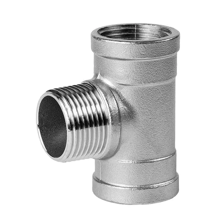 BSP Threaded Stainless Hlau Txiv neej-Poj Niam-Txiv neej Yeeb Nkab Tee