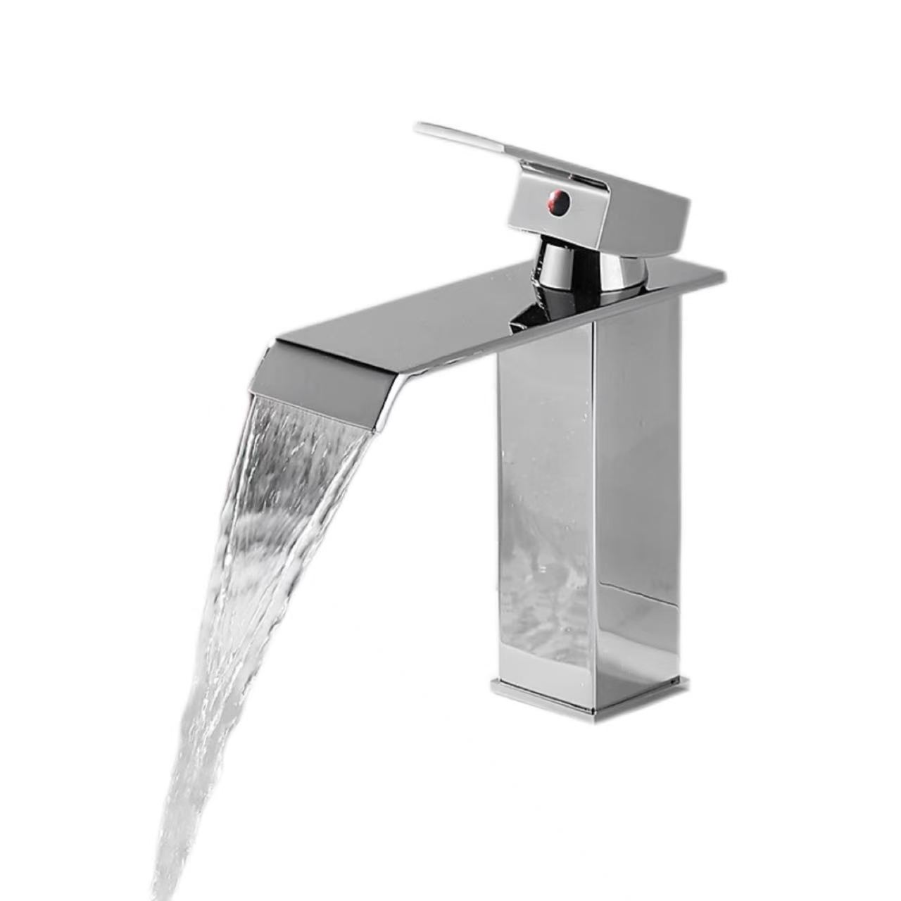 Chrome-Plated Flat-Spout Waterfall Kub Thiab Dej Txias Faucet