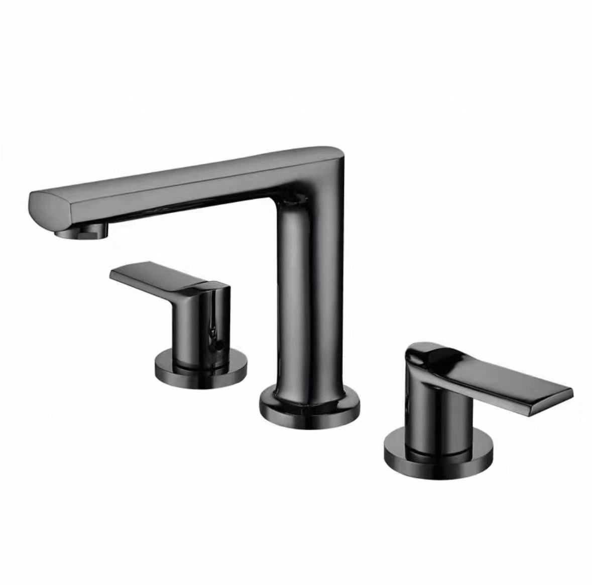 Glossy Dub Daim iav Peb-Handle Faucet