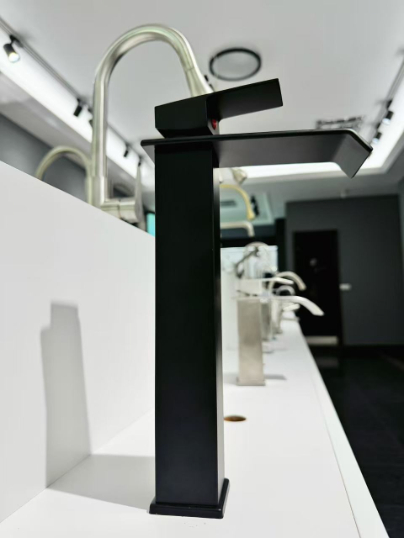 Black Tall Waterfall-Style Washbasin Faucet
