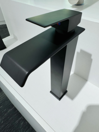 Black Tall Waterfall-Style Washbasin Faucet